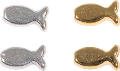 Produktbild von Rayher Perlen aus Metall mit Fisch-Motiv, 4er Set, in zwei unterschiedlichen Farben