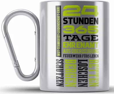 Produktbild von Trendation - Ehrenamtliche Feuerwehr Geschenk Edelstahl Tasse Karabiner Feuerwehrmann Freiwillig (Silber)