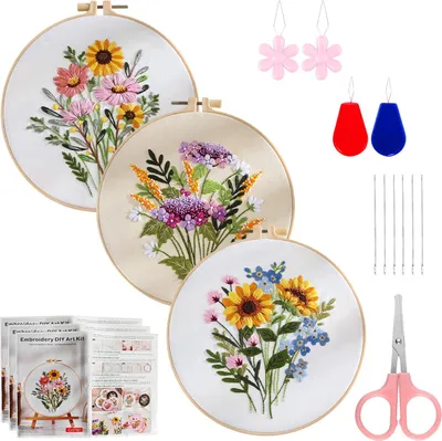 Produktbild von Stickset für Anfänger, Stickset Blumenmuster Pflanzen, Stickset für Erwachsene, Handstickset für Erwachsene mit Hoop, Diy Art Project Bastelset