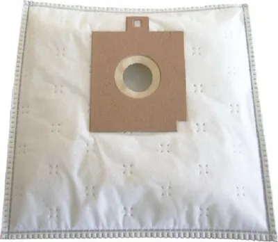 A white vacuum cleaner bag with a brown cardboard insert for the opening.