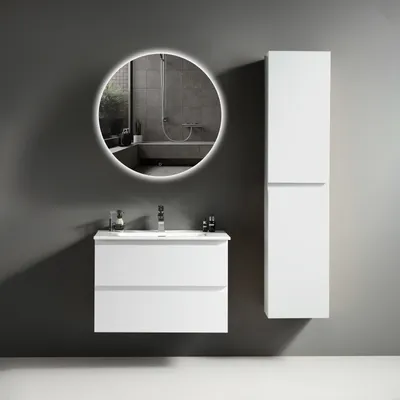 Produktbild von Alpenberger Waschtisch mit Unterschrank 80 cm Breit | Badezimmermöbel Set | Spiegel mit Beleuchtung | Waschbecken Gäste WC | Badspiegel Rund | Mehrzweckschrank Hochschrank