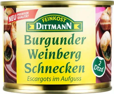 Produktbild von Feinkost Dittmann Weinbergschnecken Helix Pomatia 2 Dtz very Large - 200 g Dose