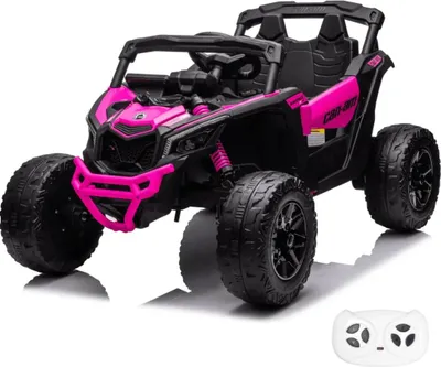 Produktbild von Can Am Maverick R Kinder Elektrofahrzeug 12V 4x4 (1–6 Jahre) – Offiziell Lizenziert Can-Am Buggy, mit 4 Motoren, 2.4G Fernbedienung, EVA-Reifen & Ledersitz – Kinder Elektroauto Rosa