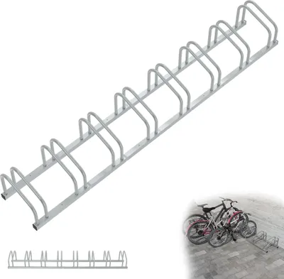 Obrázek produktu pro UISEBRT Stojan na 8 kol - kovový stojan na více kol pro elektrokola a nákladní kola, vzdálenost 37 cm, pro šířku pneumatik 30-65 mm, stříbrný