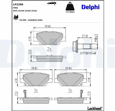 Produktbild von DELPHI Bremsbeläge Satz Hinten Bremsklötze für FIAT TIPO Kombi (356) LP3290