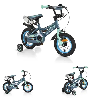 Produktbild von Byox Kinderfahrrad 12 Zoll Prince, sportliches Design, Stützräder, Kettenschutz grau-blau