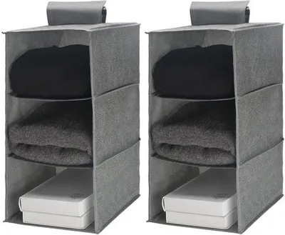 Produktbild von Unyqoos® Hängender Kleiderschrank-Organizer, 2er-Set mit 3 Fächern aus robustem Vliesstoff – platzsparende Aufbewahrung für Schrank, Schlafzimmer & Wohnzimmer