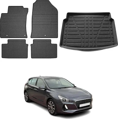 Zdjęcie produktu dla Zestaw dywaników podłogowych i wykładziny bagażnika do Hyundai i30 hatchback 2016-2025 guma 5x