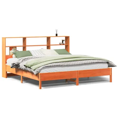Produktbild von Massivholzbett mit Regal ohne Matratze Wachsbraun 200x200 cm