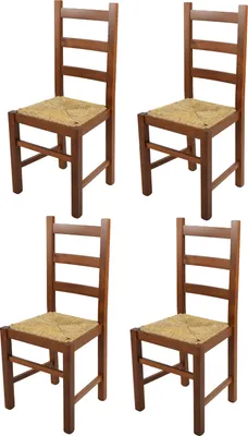Image de t m c s Tommychairs - Set de 4 chaises RUSTICA pour la cuisine et la salle à manger, structure robuste en bois de hêtre, laquée en couleur noyer clair et assise en paille