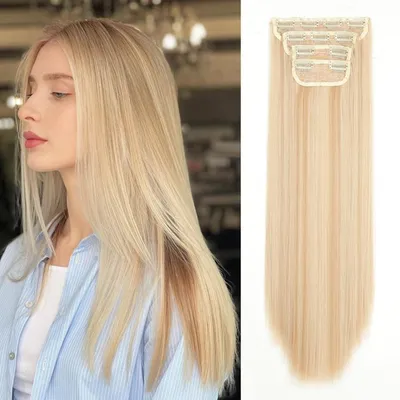 Image de Extension de cheveux synthétiques lisses, 20 pouces, lot de 4 pièces, couleur 613H22