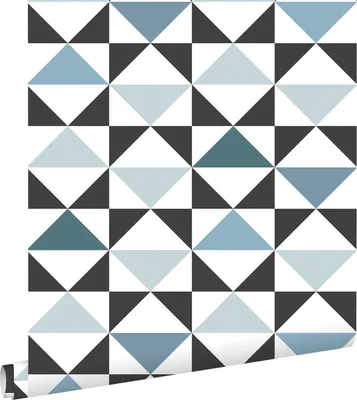 Immagine prodotto di ESTAhome carta da parati astratto modello triangolo bianco, nero, blu vintage e blu chiaro 53 cm x 10.05 m