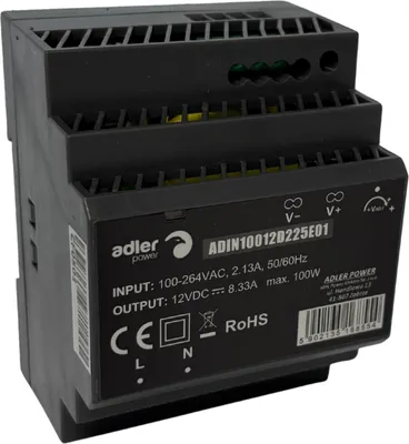 Zdjęcie produktu dla ADIN10012: Zasilacz 100 W 12 V na szynę DIN ADLER