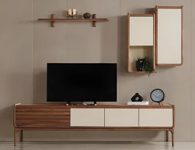 Image de Ensemble élégant pour salon : meuble TV bas, étagères murales design, 3 pièces