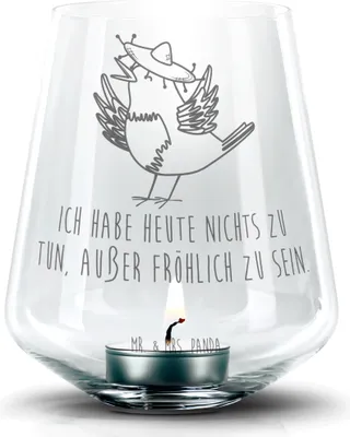 Produktbild von Mr. & Mrs. Panda gravur glas Rabe Sombrero - Transparent - Geschenk, Laterne, Kerzenhalter, Elster, Windlicht, Teelichthalter, Vögel, Spruch Positiv, Vogel, Motivation