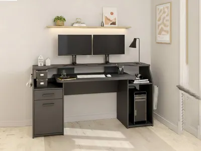 Immagine prodotto di Dmora Scrivania Zennithor 62.2x171x89.2h cm Grigio, Un'anta un Cassetto