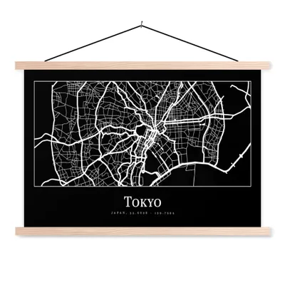 Produktbild von MuchoWow® Textilposter Karte - Tokio - Stadtplan - Karte 60x40 cm mit holzfarbenen Rahmen - Bilder