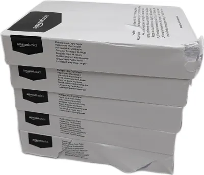 Zdjęcie produktu dla Papier do drukarki Amazon Basics, DIN A4, 80 g/m², 2500 sztuk, 5 opakowań po 500 sztuk, biały