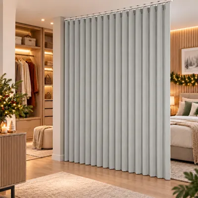 Obrázok produktu pre Extra veľký záves na predelenie miestnosti Š*V:254x241cm, vodotesný, interiérové a exteriérové závesy s vertikálnym efektom, háčiky sú súčasťou balenia, svetlosivý