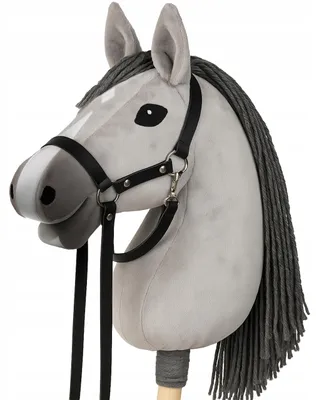 Produktbild von CELMAN Hobby Horse Steckenpferd Grau mit Zaumzeug & Leine – A3 Kopfgröße – Großer Reitspaß für Kinder – Realistisch & Weich – Holzstab