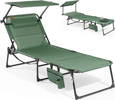 Produktbild von Sonnenliege klappbar mit Gesichtsaussparung – verstellbare Garten- und Campingliege bis 180 kg belastbar, grün