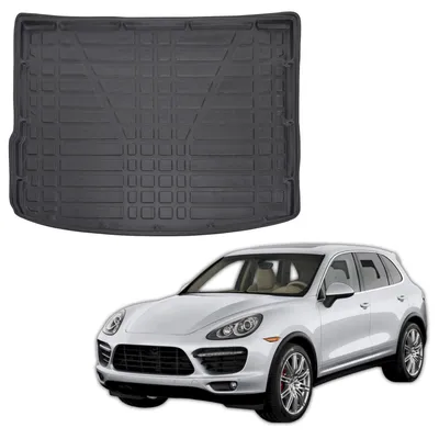 Image de Tapis De Coffre Sur Mesure Pour Porsche Cayenne 2002-2018, Noir, Antidérapant, Bord Haut, Toutes Saisons