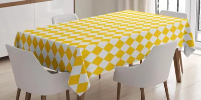 Immagine prodotto di ABAKUHAUS Tovaglia gialla e bianca, motivo a mosaico retrò in stile vintage a quadri diagonali, 140 x 240 cm, giallo e bianco