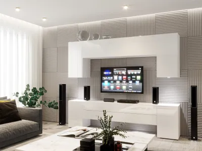 Produktbild von Mediawand Wohnwand 8 tlg - NEXI XL 29 - Weiss Hochglanz inkl. LED