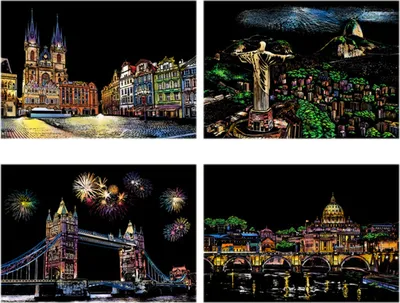 Produktbild von 4 Blätter Kratzpapier DIY -Kunsthandwerk A4 Weißer Karton Landschaft Kratzbrett Gemälde schöne Stadt