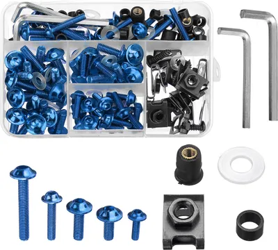 Imagen del producto de Kit de 177 piezas de tornillos, clips y fijaciones para paneles y parachoques de motocicletas, color . Incluye tornillos para motocicletas - color azul