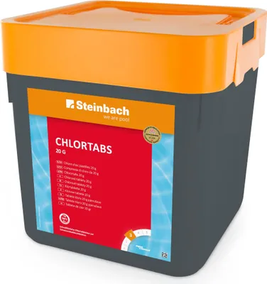 Produktbild von Steinbach Chlortabs 5 kg (250x 20g Tabletten), pH-neutral, rückstandsfrei löslich, bekämpft Pilze, Viren & organische Trübstoffe, für alle Wasserhärten, schnell löslich, langanhaltende Wirkung