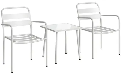 Produktbild von Bistroset3teiligesMetallGartenmöbel-Setmit2Gartenstühlen,Glastisch,Lamellen-Design,Rostbeständig