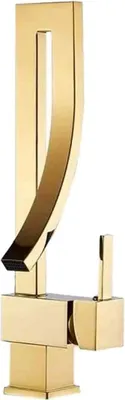 Produktbild von Wasserfall-Waschtischarmatur, Badezimmerarmatur, Goldmessing, 360° schwenkbarer Waschtischmischer, Warm- und Kaltwasser verfügbar