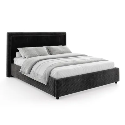 Produktbild von FDM Bett BUSCA Cord 120x200 cm Polsterbett mit Lattenrost aus Metall Bettkasten Stauraumbett Samt schwarz