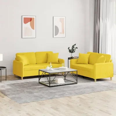 Produktbild von CLORIS 2-tlg. Sofagarnitur mit Kissen Hellgelb Stoff, 47,15 kg