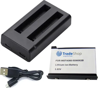 Produktbild von Trade-Shop 2in1 Set: Akku + USB Doppel Dual LED Schnell-Ladegerät für 2 Akkus für IS360X2B, Insta360 ONE X2 / Actionkamera 360-Grad-Kamera Digicam
