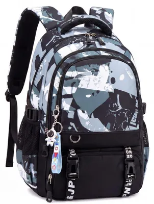 Image de Sac à dos pour garçons adolescents, motif graffiti, noir et gris, 40 litres, imperméable, compartiment pour ordinateur portable