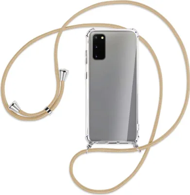 Produktbild von Handykette Backcover-Schutzhülle mit Band (Metall silberfarben) für Samsung Galaxy S20 (G980) - caramel