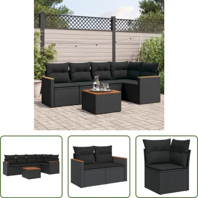 Produktbild von The Living Store 6-tlg. Garten-Sofagarnitur mit Kissen Schwarz Poly Rattan