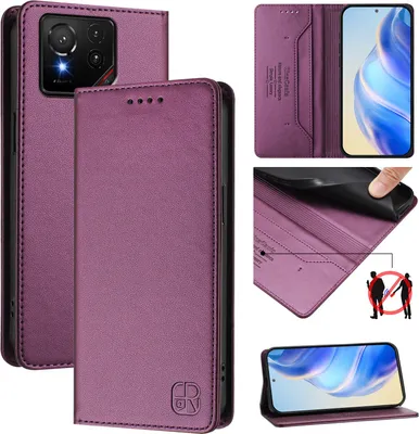 Produktbild von Lederhülle für Asus ROG Phone 9 / 9 Pro Hülle Flip Brieftasche Kartenfächern Ständer Schutzhülle Lila
