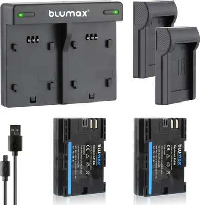 Produktbild von 2x Akku + Lader für Canon LP-E6 EOS R R5 R6 5DS 90D LP-E6N 1400 mAh (7,4V)