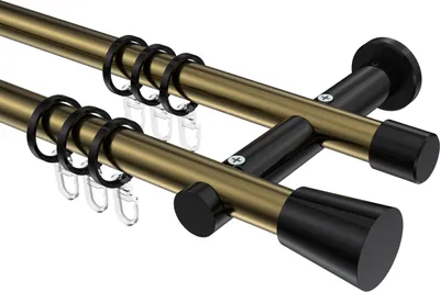 Produktbild von Interdeco Gardinenstange / Vorhangstange Messing Antik / Schwarz, Typ Platon Sitra (Konus), 20 mm Ø 2-läufig, 520 cm