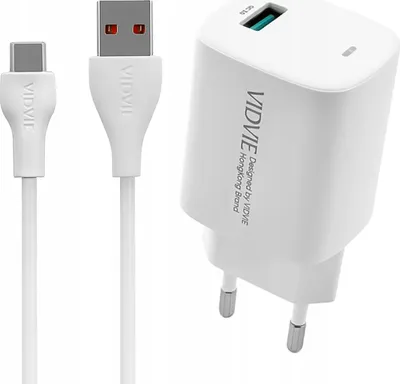 Zdjęcie produktu dla SZYBKA Ładowarka sieciowa VIDVIE 18W USB PLE249 + Kabel TYP-C DO TELEFONU