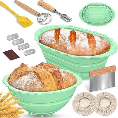 Produktbild von Backformen für Brot – Set mit Gärkörben – Zum selbstgemachten Brot – Inklusive Backzubehör – 2 Stück – Grün