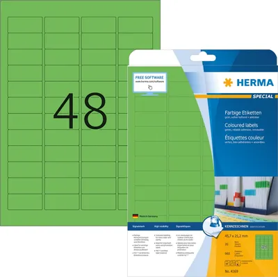 Produktbild von HERMA - Etikett 4369 45,7x21,2mm ablösbar grün 960 Etiketten | 32 Stück