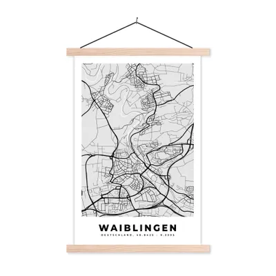 Produktbild von MuchoWow® Textilposter Stadtplan - Waiblingen - Karte - Deutschland 120x180 cm mit holzfarbenen Rahmen - Textil-Plakat