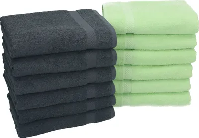 Produktbild von Betz 12 Stück Handtücher 50x100 cm PALERMO 100% Baumwolle  Farbe: anthrazit und grün