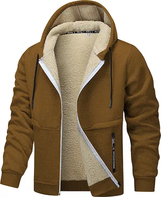 Immagine prodotto di Giacca invernale da uomo Giacca foderata con cappuccio Cappotto monocolore da uomo con zip Giacca antivento da esterno da uomo Giacca da riscaldamento, uomo, marrone, 3XL
