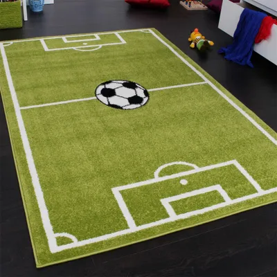 Image de Tapis pour chambre d'enfant Tapis de jeu pour garçons Tapis pour enfants Terrain de football Vert Dimensions 240 x 320 cm