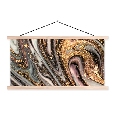 Produktbild von MuchoWow® Textilposter Marmoroptik - Gold - Glitter - Luxus - Marmor - Weiß 60x30 cm mit holzfarbenen Rahmen - Dekoration